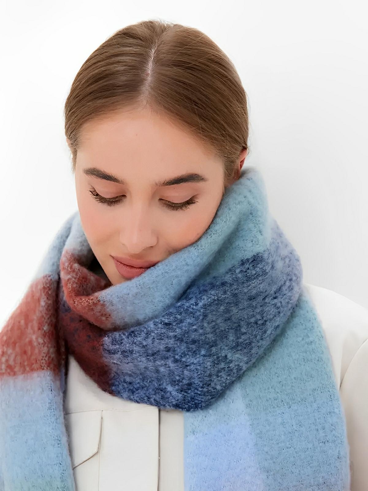 Écharpe femme mohair, plaid multicolore pastel, châle doux hiver, écharpe longue chaude, à franges, modèle Madia - Écharpe - Style 3