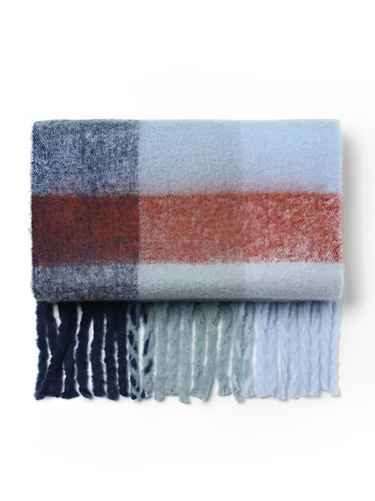 Écharpe femme mohair, plaid multicolore pastel, châle doux hiver, écharpe longue chaude, à franges, modèle Madia - Écharpe - Style 3