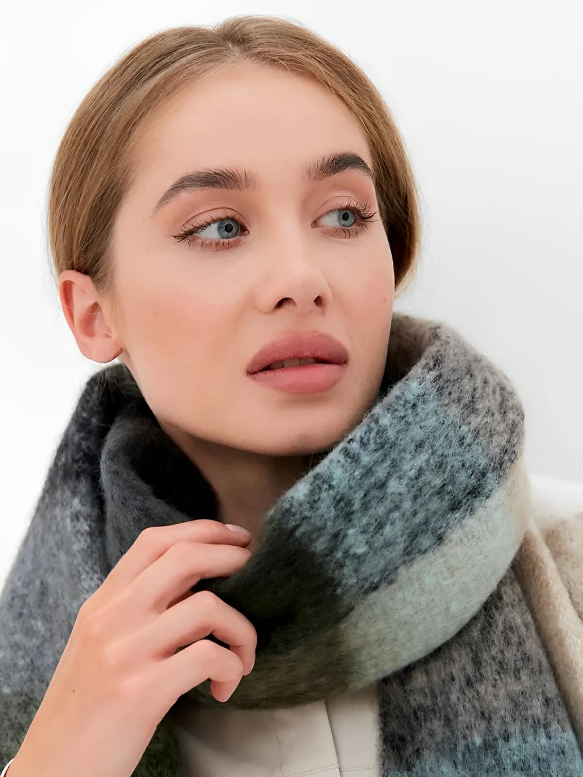 Écharpe femme mohair, plaid multicolore pastel, châle doux hiver, écharpe longue chaude, à franges, modèle Madia - Écharpe - Style 6