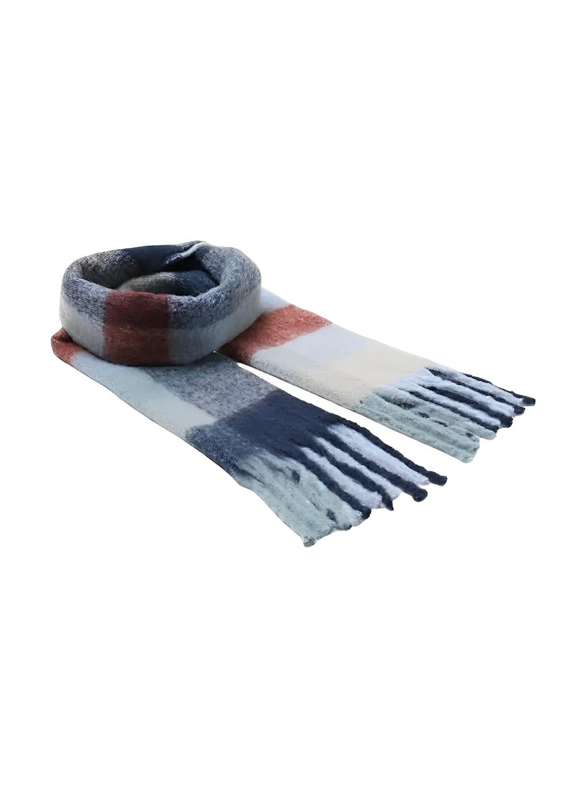 Écharpe femme mohair, plaid multicolore pastel, châle doux hiver, écharpe longue chaude, à franges, modèle Madia - Écharpe - Style 3