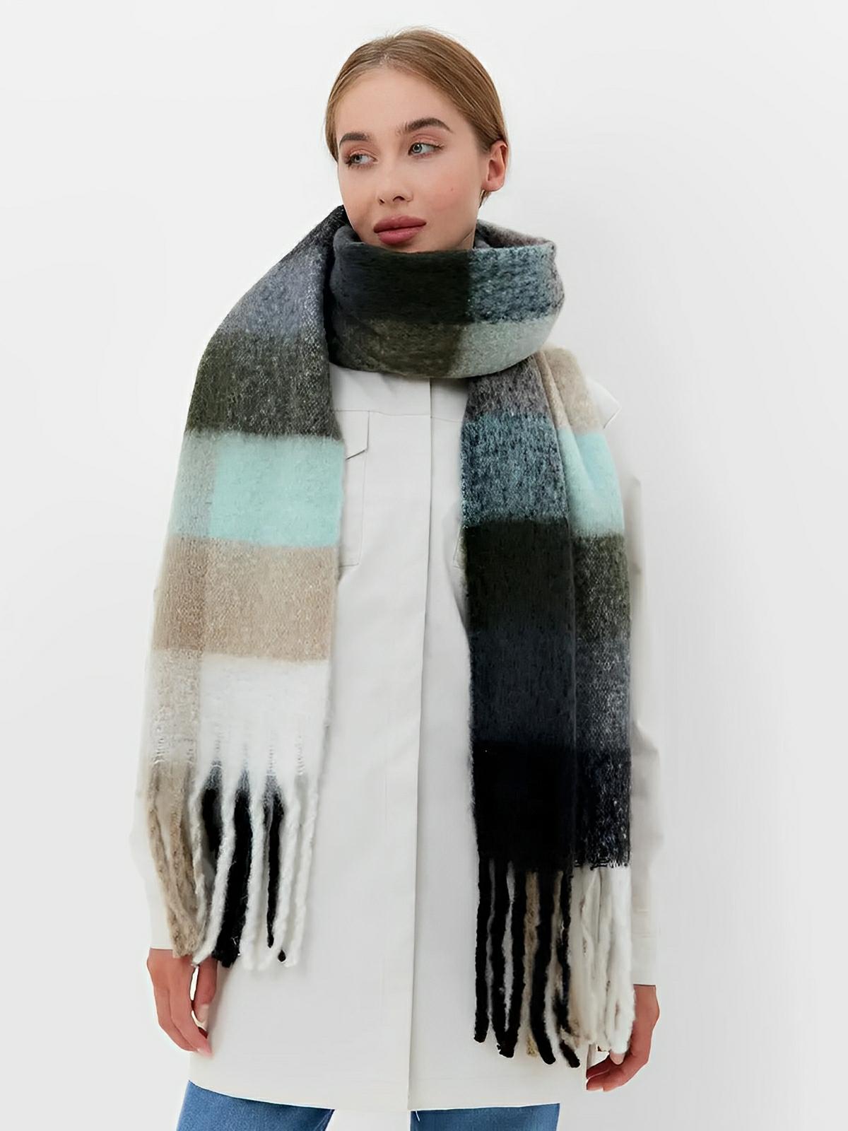 Écharpe femme mohair, plaid multicolore pastel, châle doux hiver, écharpe longue chaude, à franges, modèle Madia - Écharpe - Style 6