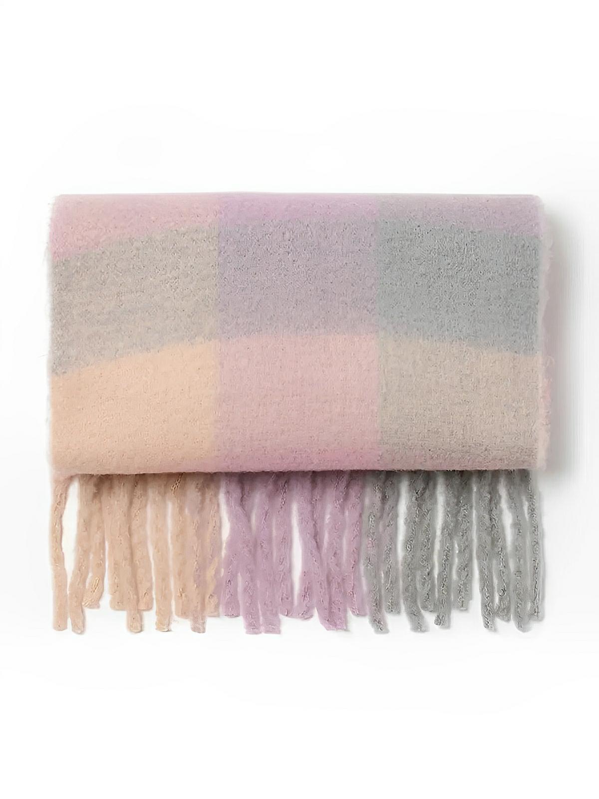 Écharpe femme mohair, plaid multicolore pastel, châle doux hiver, écharpe longue chaude, à franges, modèle Madia - Écharpe - Multicolore