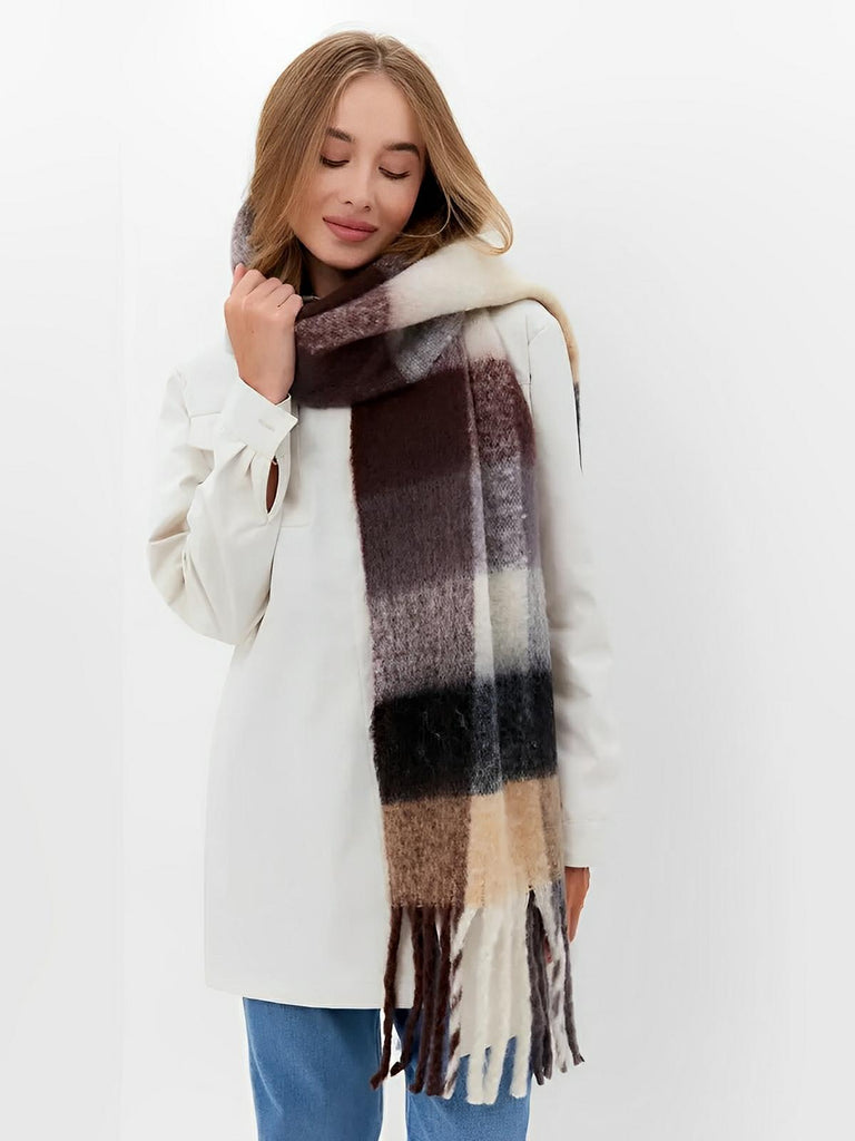 Écharpe femme mohair, plaid multicolore pastel, châle doux hiver, écharpe longue chaude, à franges, modèle Madia - Écharpe - Style 2