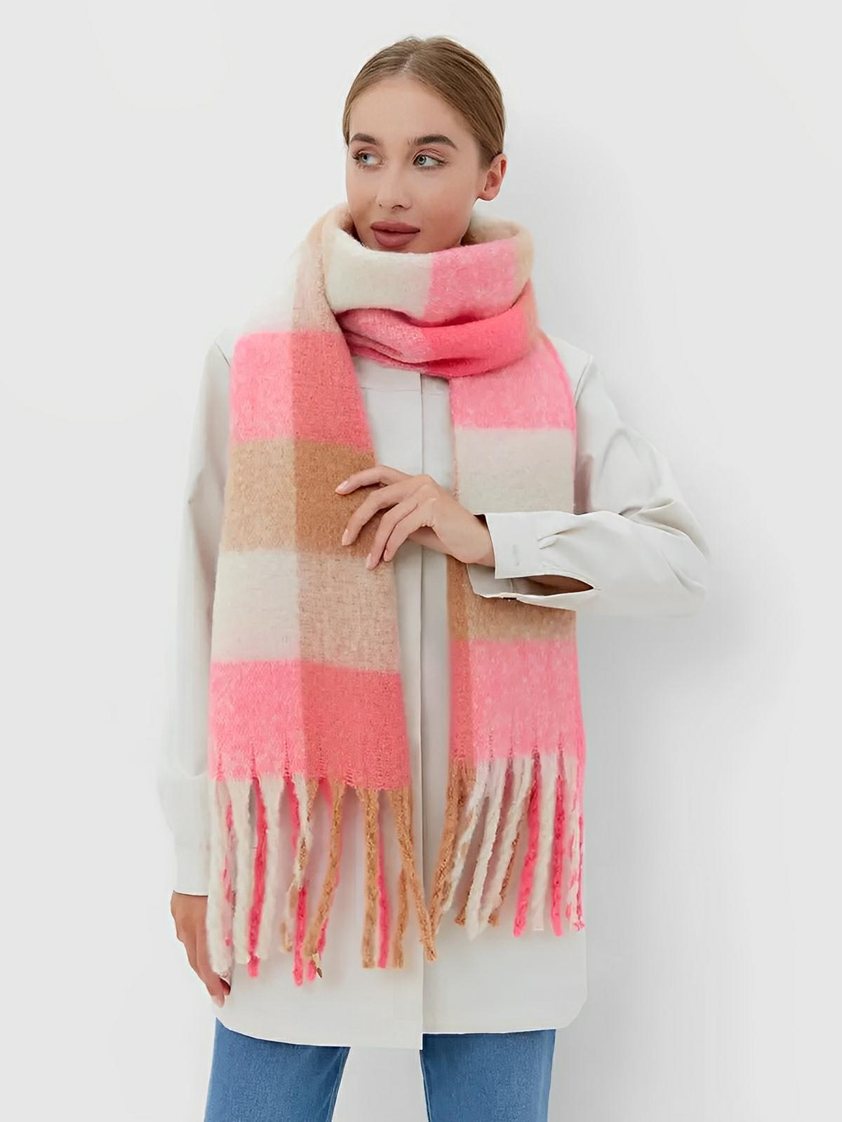 Écharpe femme mohair, plaid multicolore pastel, châle doux hiver, écharpe longue chaude, à franges, modèle Madia - Écharpe - Style 5
