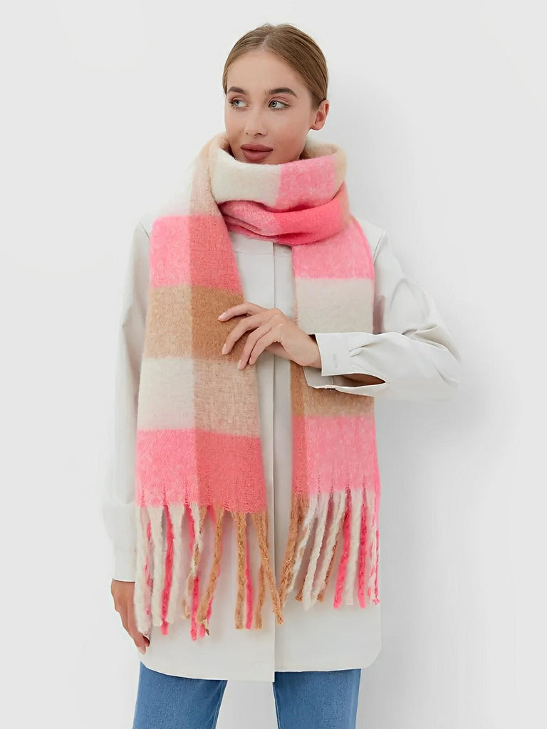 Écharpe femme mohair, plaid multicolore pastel, châle doux hiver, écharpe longue chaude, à franges, modèle Madia - Écharpe - Style 5