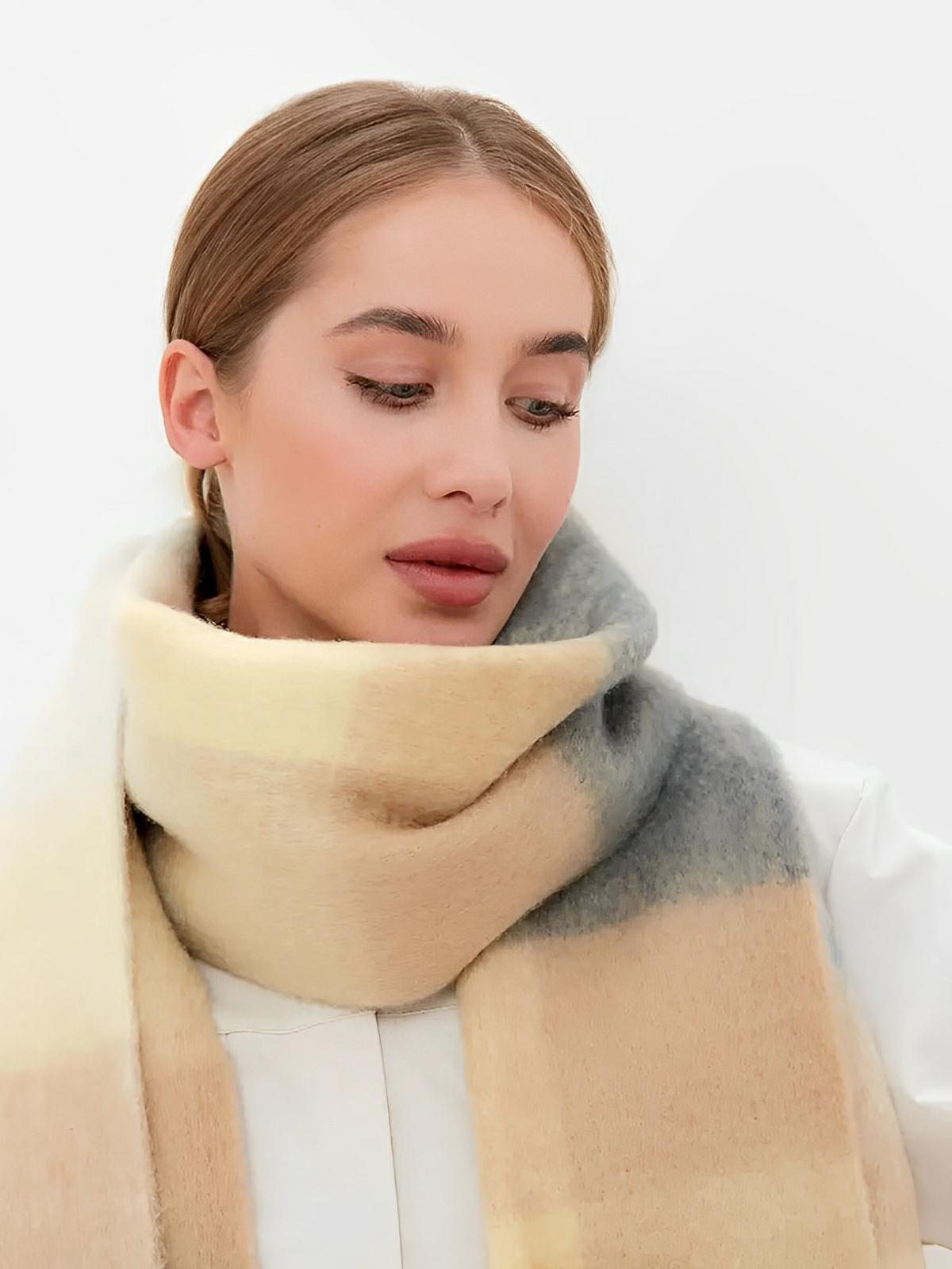 Écharpe femme mohair, plaid multicolore pastel, châle doux hiver, écharpe longue chaude, à franges, modèle Madia - Écharpe - Style 7