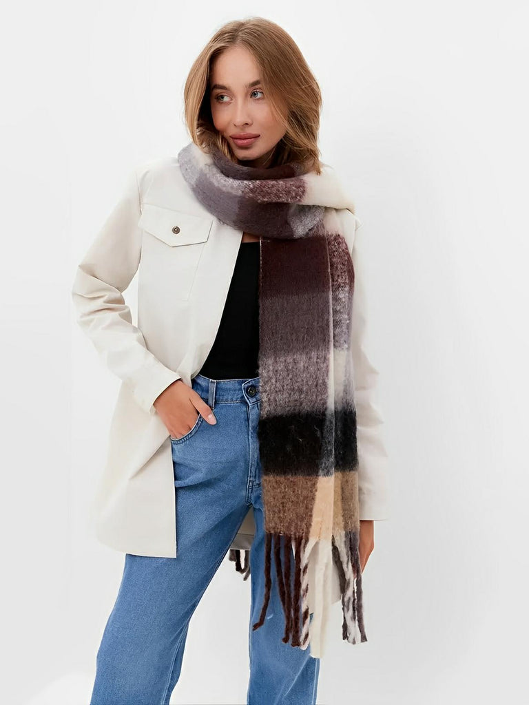 Écharpe femme mohair, plaid multicolore pastel, châle doux hiver, écharpe longue chaude, à franges, modèle Madia - Écharpe - Style 2