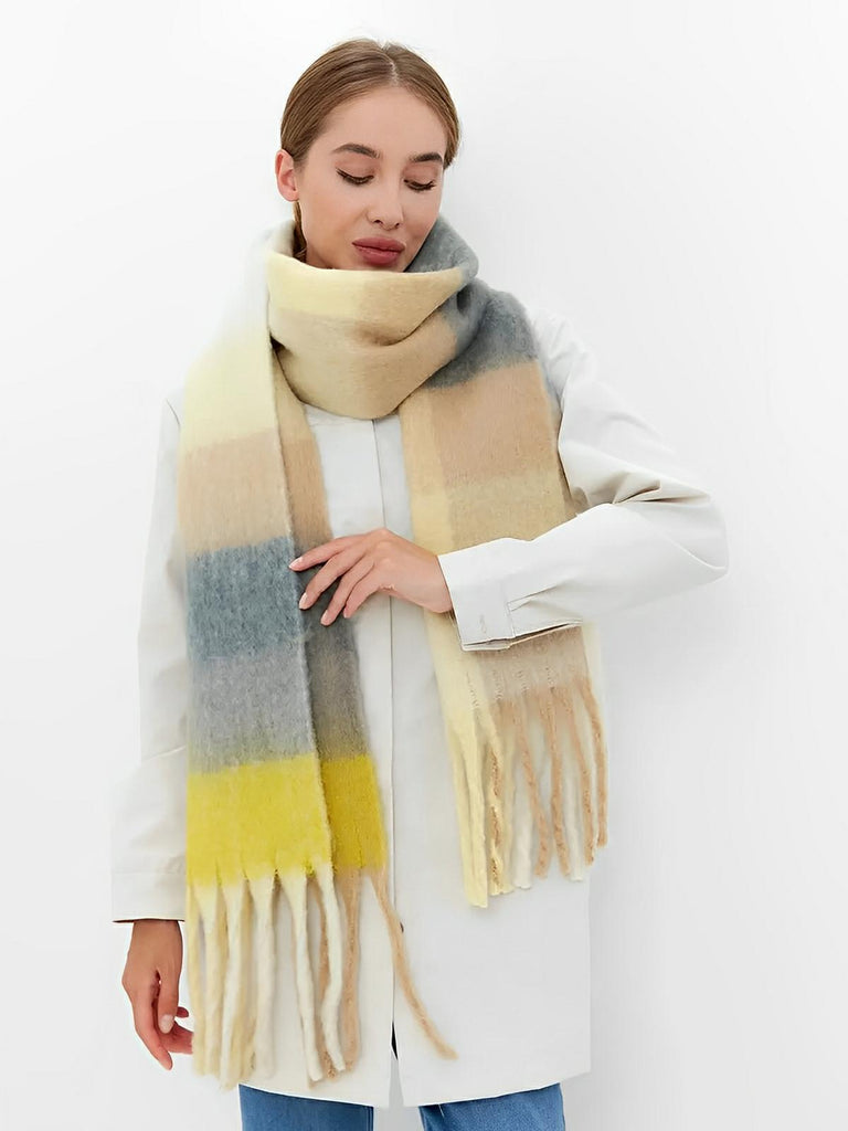 Écharpe femme mohair, plaid multicolore pastel, châle doux hiver, écharpe longue chaude, à franges, modèle Madia - Écharpe - Style 7