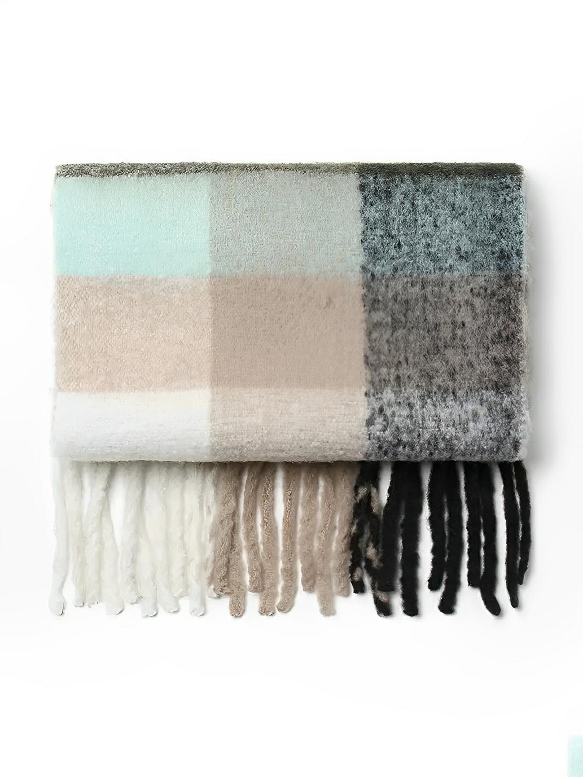 Écharpe femme mohair, plaid multicolore pastel, châle doux hiver, écharpe longue chaude, à franges, modèle Madia - Écharpe - Style 6
