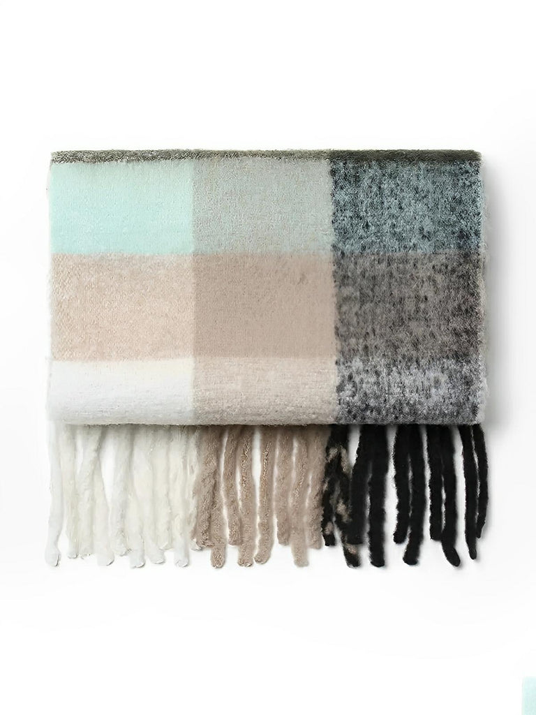 Écharpe femme mohair, plaid multicolore pastel, châle doux hiver, écharpe longue chaude, à franges, modèle Madia - Écharpe - Style 6
