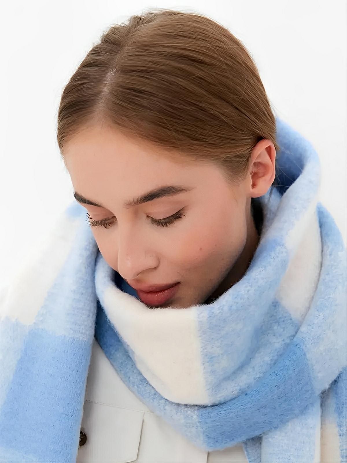 Écharpe femme mohair, plaid multicolore pastel, châle doux hiver, écharpe longue chaude, à franges, modèle Madia - Écharpe - Style 4