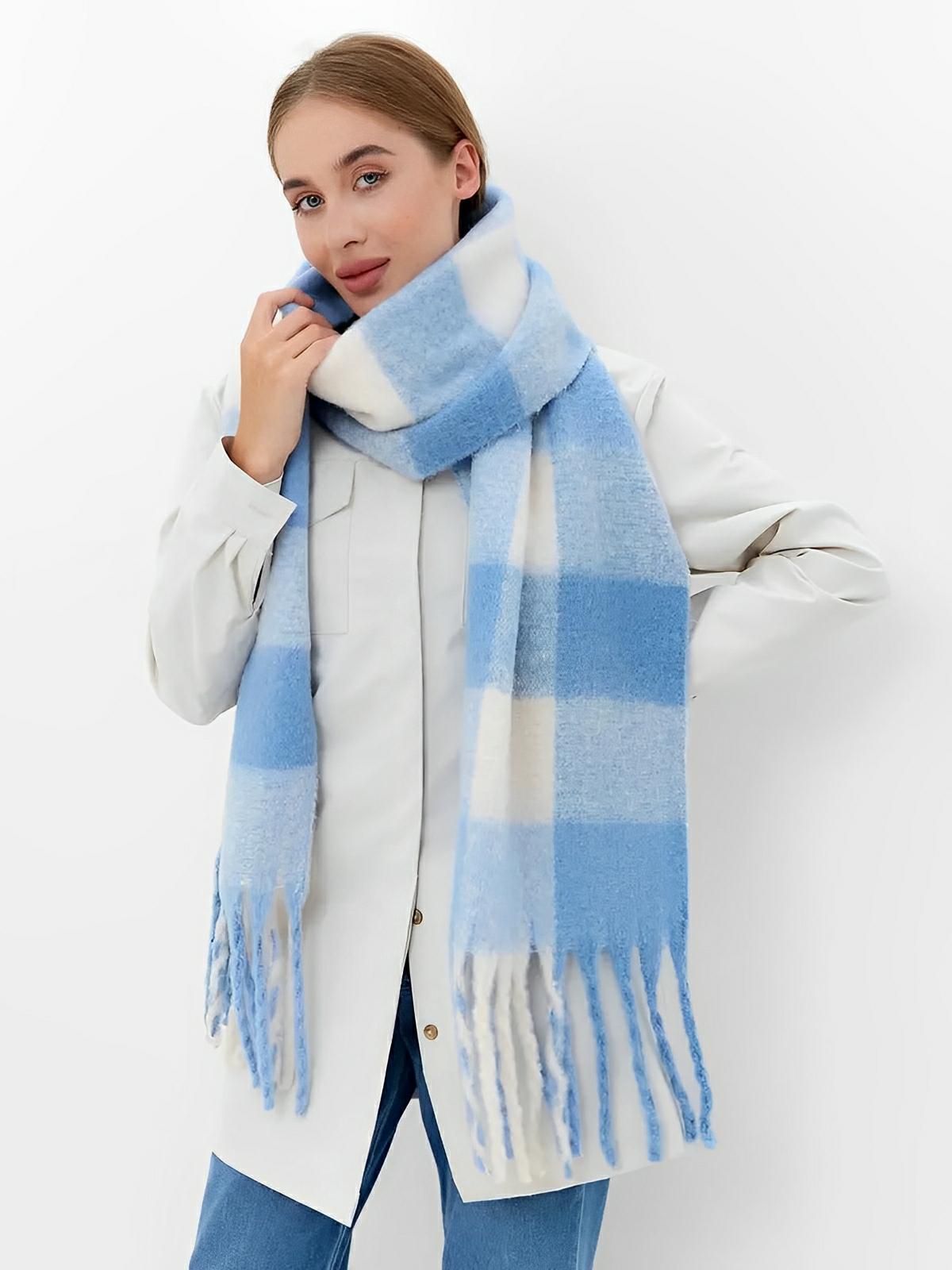 Écharpe femme mohair, plaid multicolore pastel, châle doux hiver, écharpe longue chaude, à franges, modèle Madia - Écharpe - Style 4