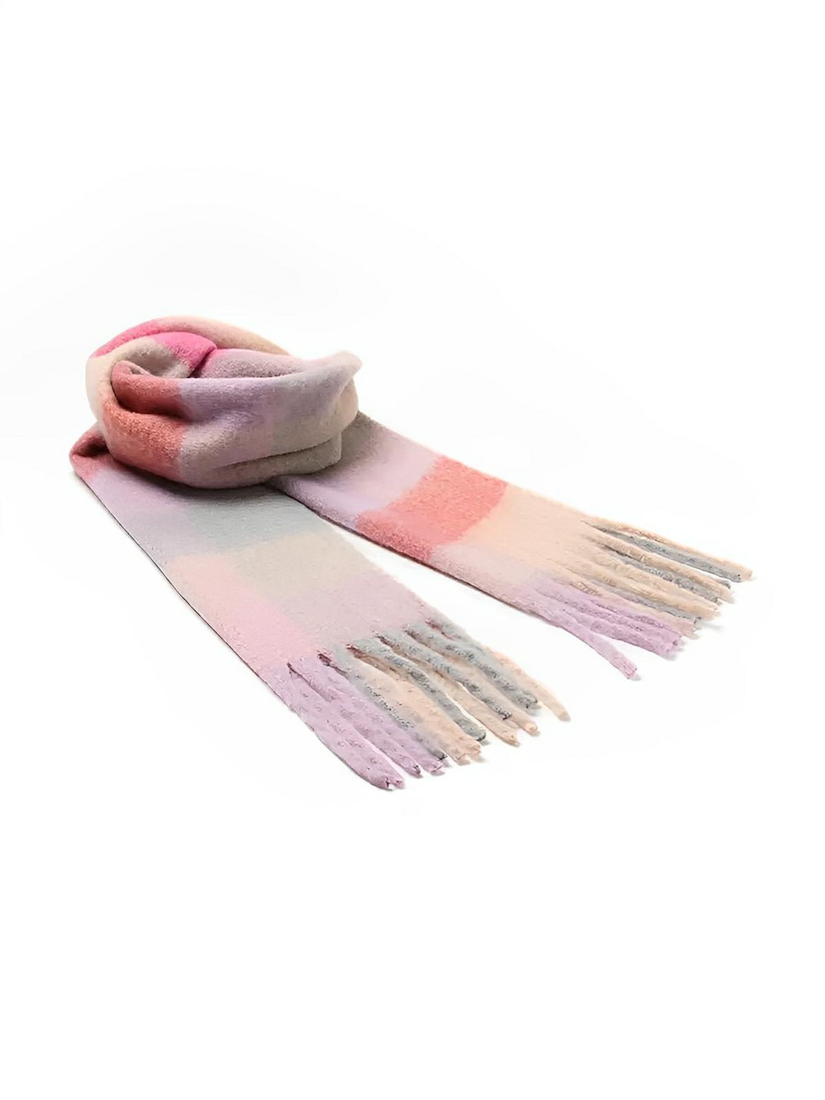 Écharpe femme mohair, plaid multicolore pastel, châle doux hiver, écharpe longue chaude, à franges, modèle Madia - Écharpe - Multicolore