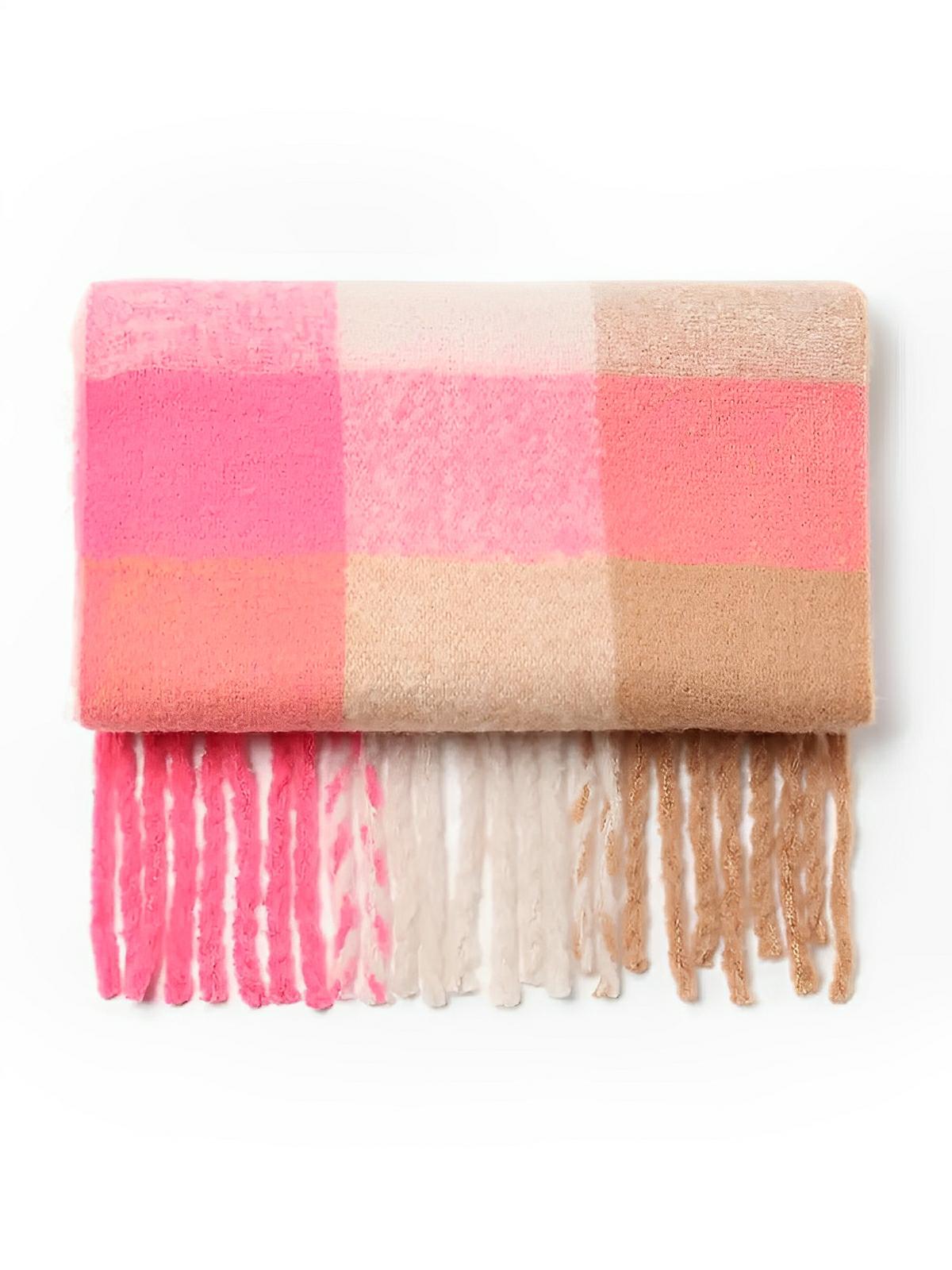 Écharpe femme mohair, plaid multicolore pastel, châle doux hiver, écharpe longue chaude, à franges, modèle Madia - Écharpe - Style 5