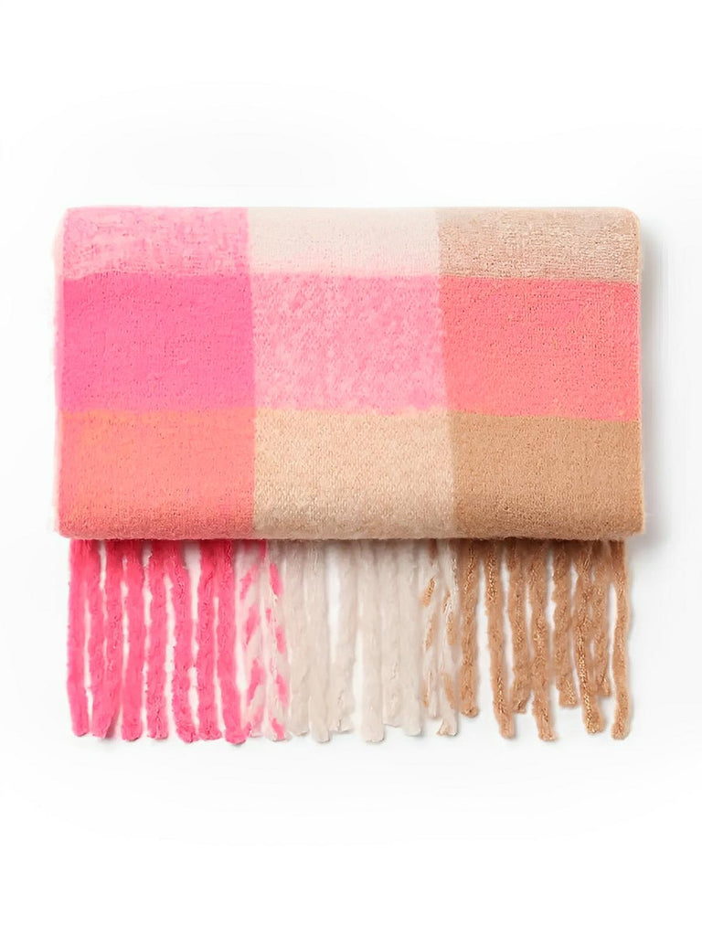 Écharpe femme mohair, plaid multicolore pastel, châle doux hiver, écharpe longue chaude, à franges, modèle Madia - Écharpe - Style 5