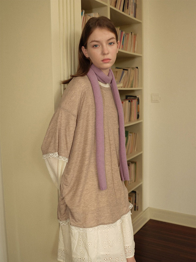 Écharpe fine en pure laine, toucher doux, format étroit, chaude et légère, style minimaliste, hiver 2024, plusieurs coloris, modèle Estelle - Écharpe - Lavande