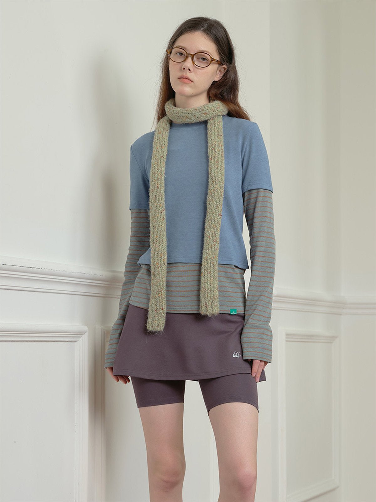 Écharpe fine femme hiver, tricotée à la main, longue et étroite, toucher doux, coloris pastel chiné, accessoire chaud et léger, modèle Icy - Écharpe - Vert