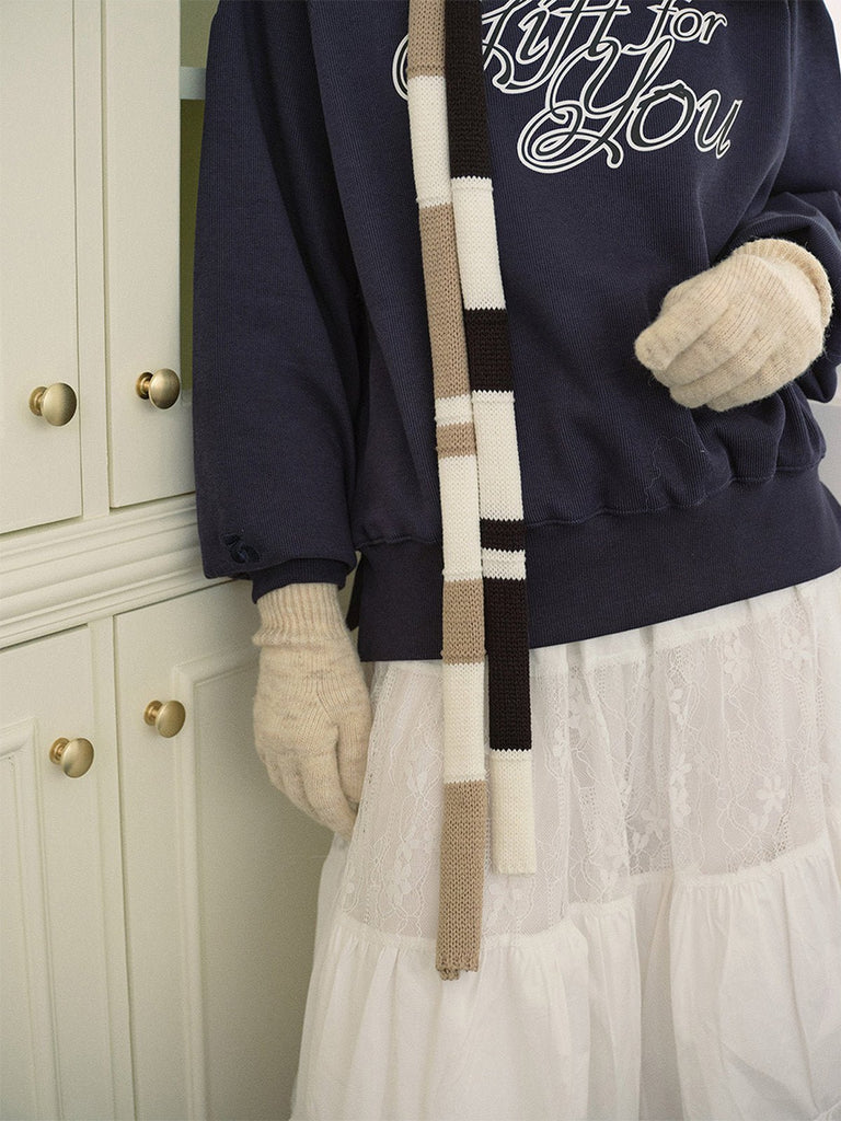 Écharpe fine rayée, design coréen, tricotée à la main, légère et longue, accessoire hiver femme, modèle Parisa - Écharpe - Noir