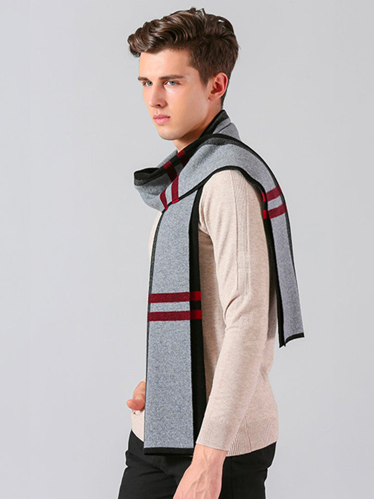 Écharpe homme pure laine, design à rayures modernes, chaude hiver, toucher doux, idéale costume ou manteau, cadeau masculin raffiné, modèle Timéo - Écharpe - Noir