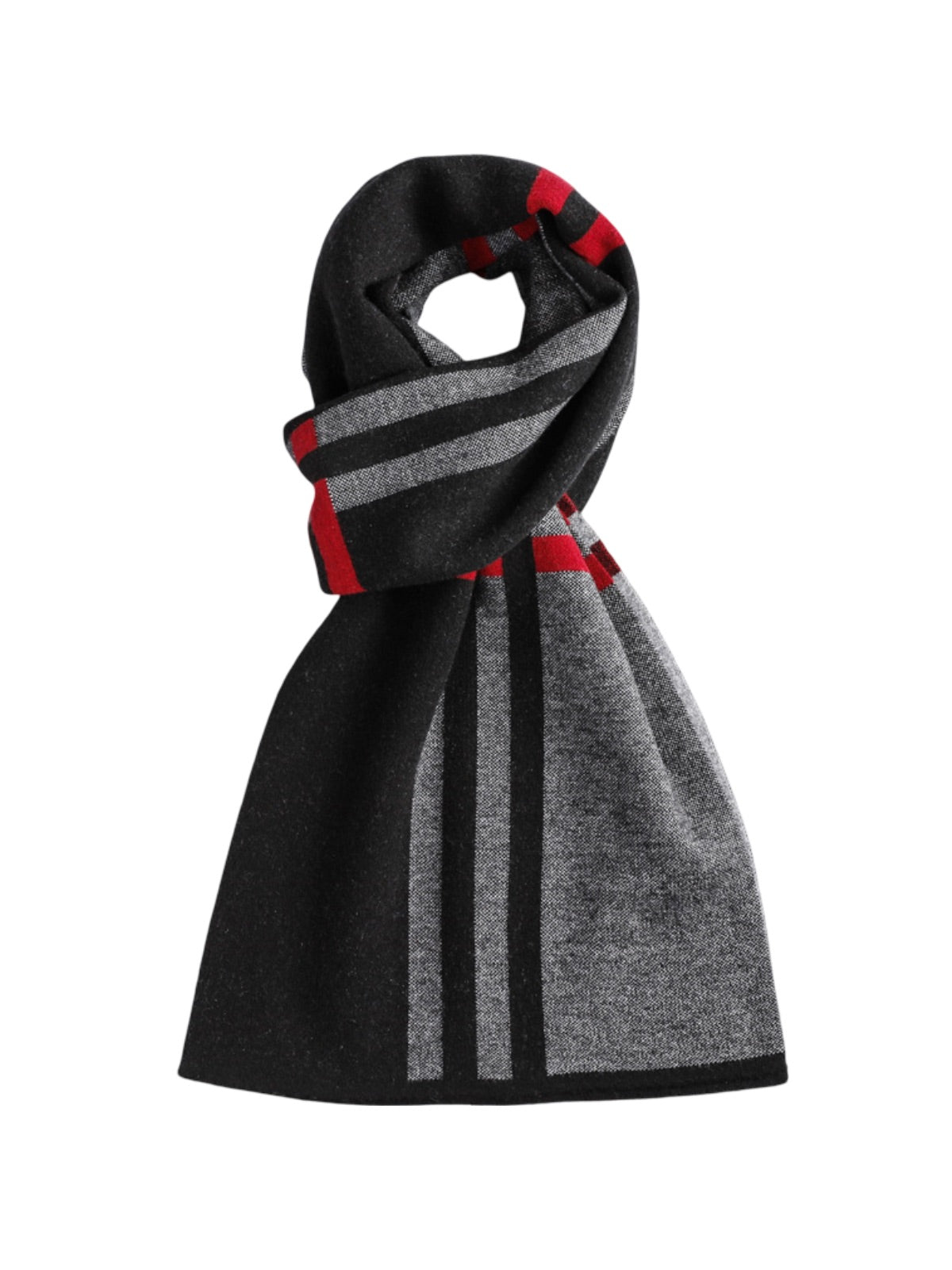 Écharpe homme pure laine, design à rayures modernes, chaude hiver, toucher doux, idéale costume ou manteau, cadeau masculin raffiné, modèle Timéo - Écharpe - Noir