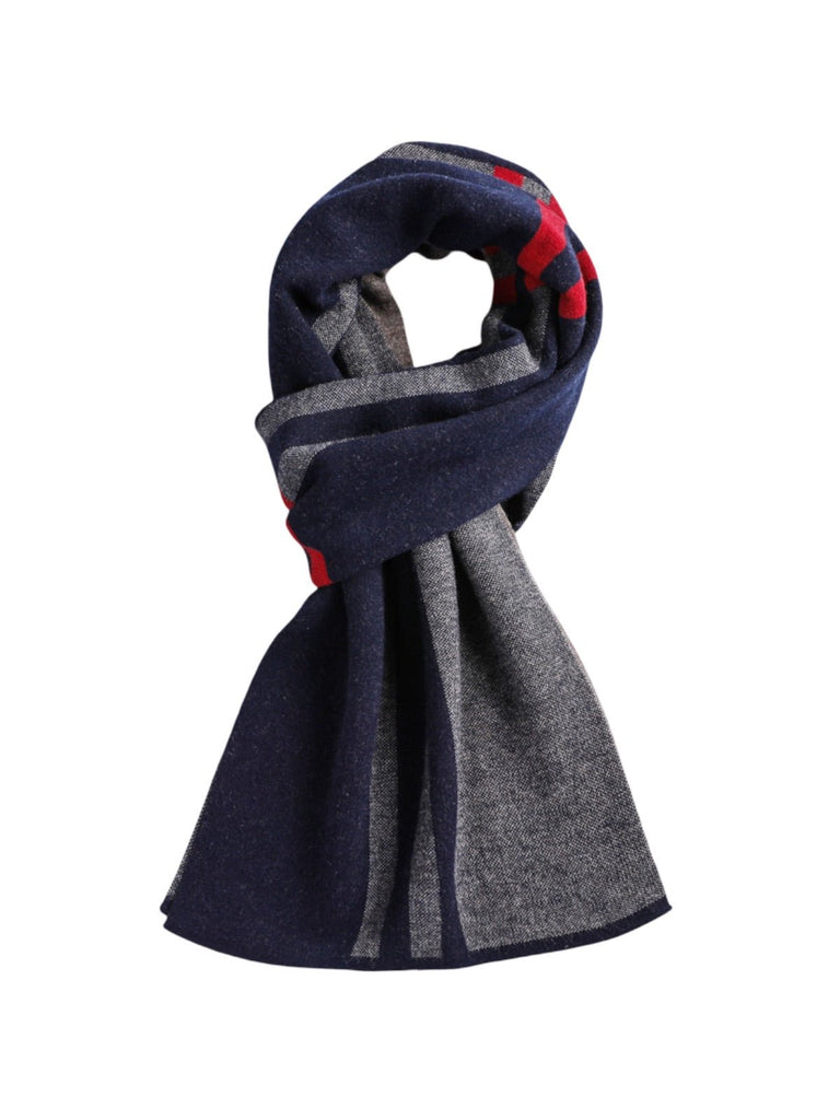 Écharpe homme pure laine, design à rayures modernes, chaude hiver, toucher doux, idéale costume ou manteau, cadeau masculin raffiné, modèle Timéo - Écharpe - Bleu marine