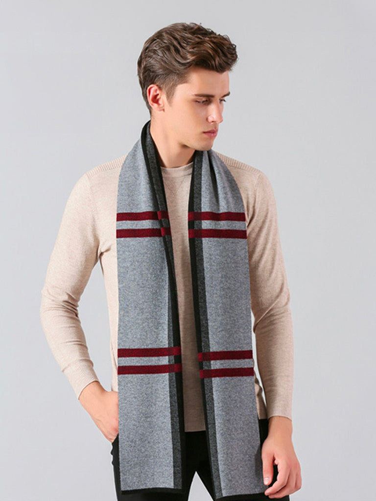 Écharpe homme pure laine, design à rayures modernes, chaude hiver, toucher doux, idéale costume ou manteau, cadeau masculin raffiné, modèle Timéo - Écharpe - Noir