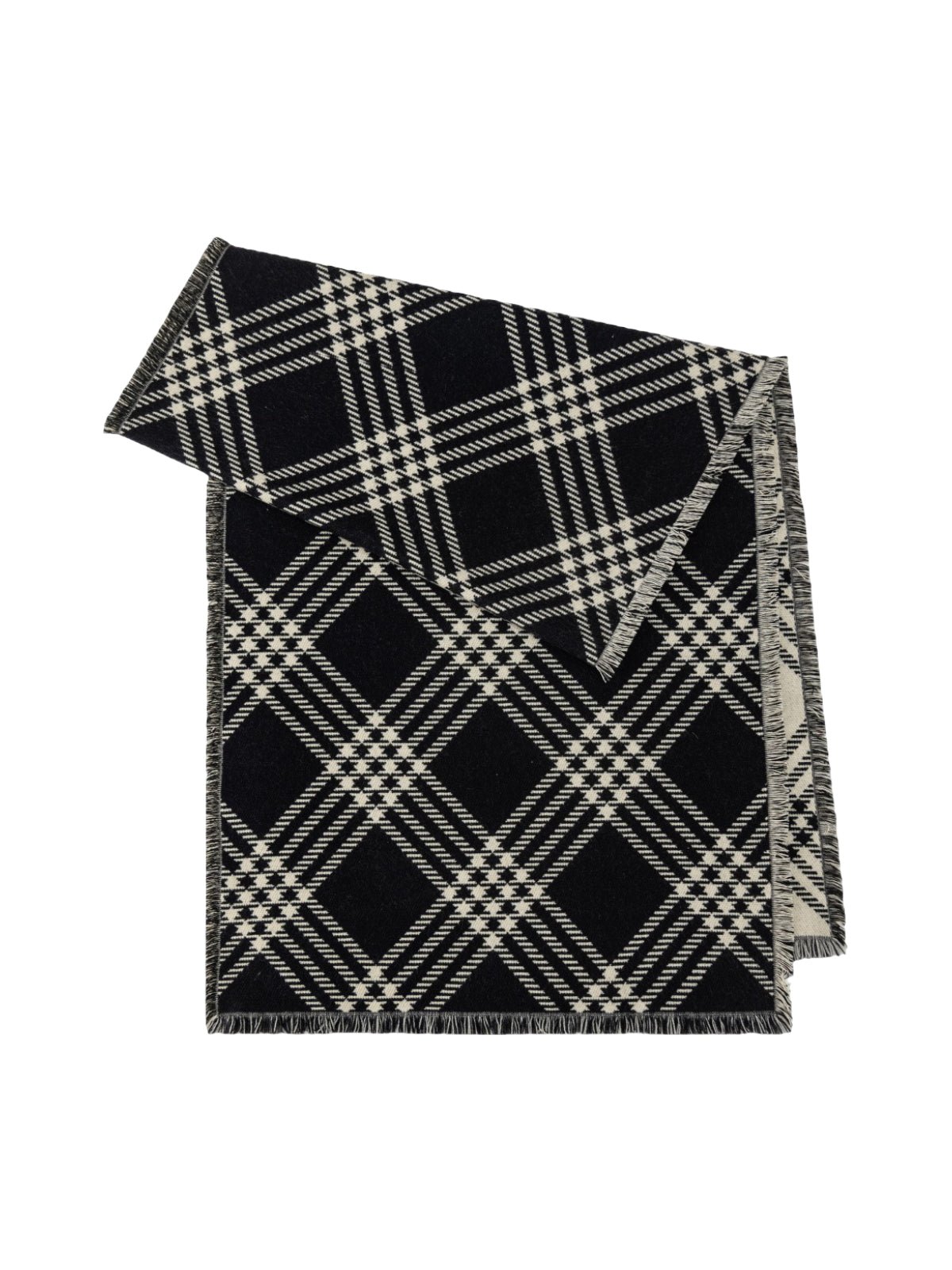 Écharpe longue à carreaux noirs et crème, motif géométrique double face, douceur enveloppante, toucher chaud et moelleux, parfaite pour l’hiver, modèle Adicinne - Écharpe - Noir et blanc
