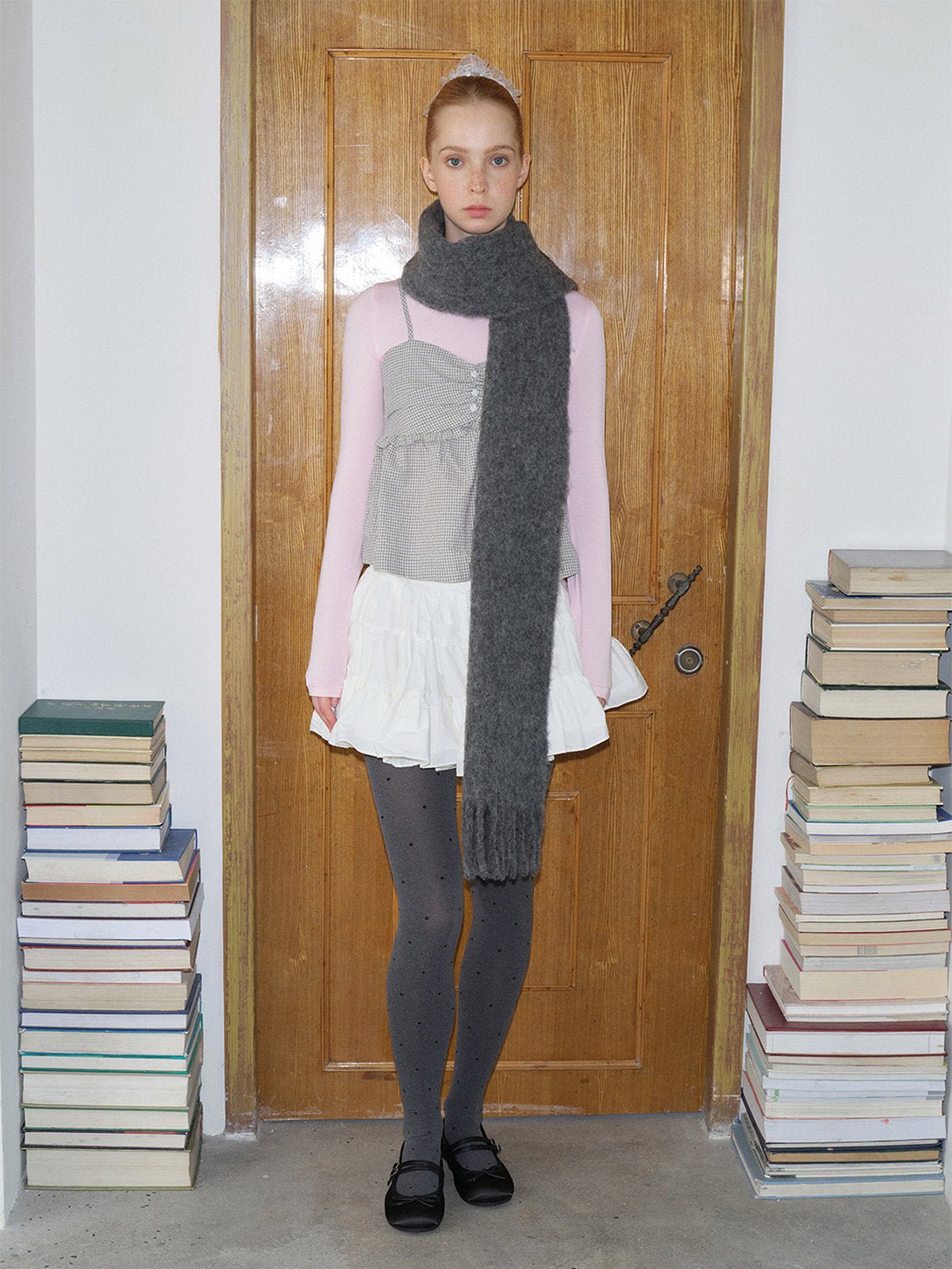 Écharpe longue femme hiver, laine alpaga douce, écharpe chaude à franges, accessoire cocooning hiver, écharpe moelleuse unie, modèle Laorie - Écharpe - Gris foncé