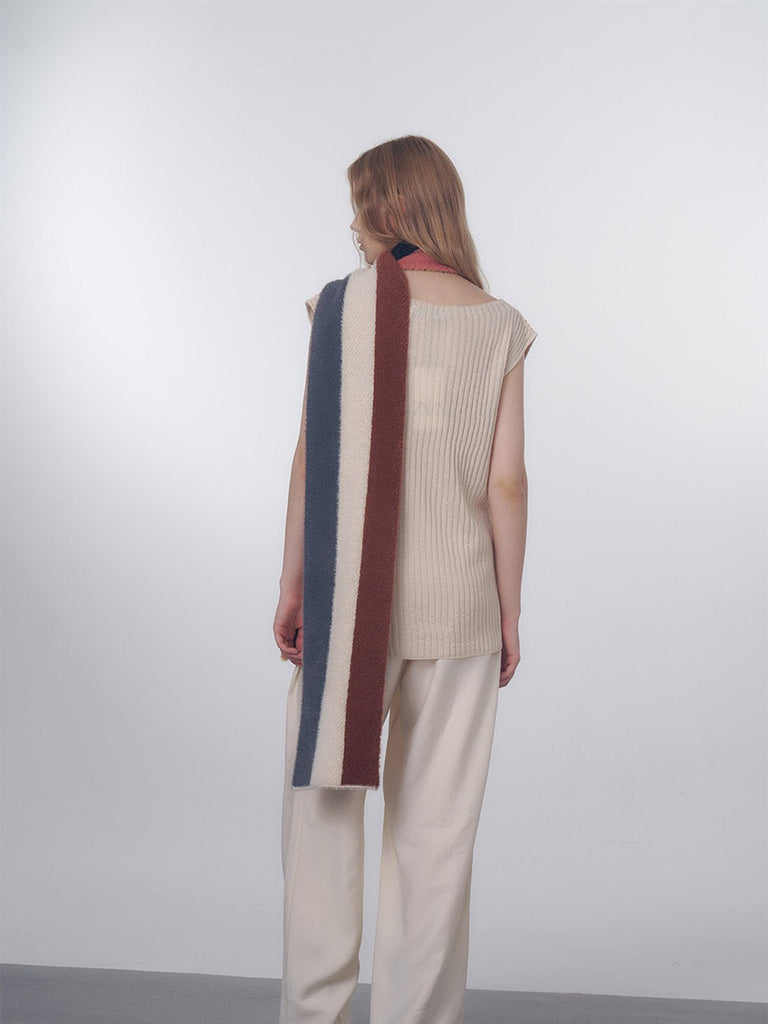 Écharpe longue rayée multicolore, laine duveteuse douce, chaude et légère, maille fine hiver, accessoires mode colorés, modèle Nadum - Écharpe - Style 1