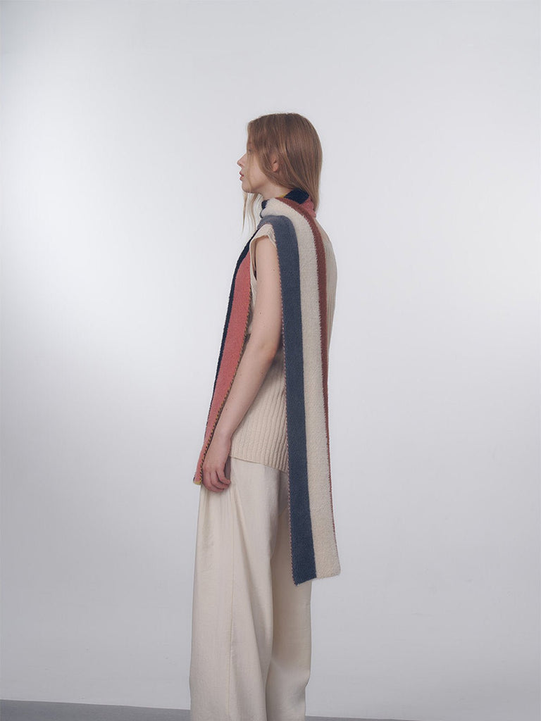 Écharpe longue rayée multicolore, laine duveteuse douce, chaude et légère, maille fine hiver, accessoires mode colorés, modèle Nadum - Écharpe - Style 1