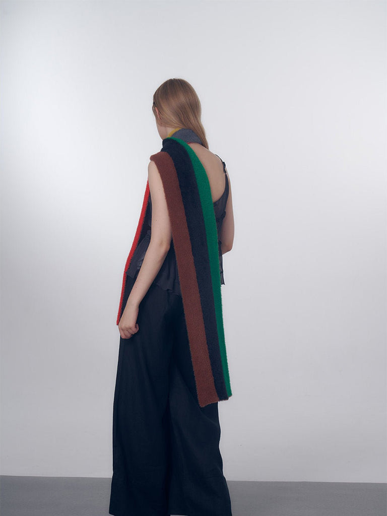 Écharpe longue rayée multicolore, laine duveteuse douce, chaude et légère, maille fine hiver, accessoires mode colorés, modèle Nadum - Écharpe - Style 2