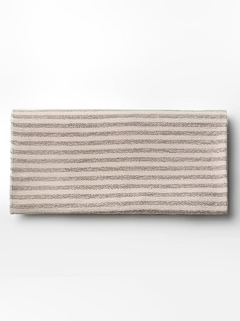 Écharpe pour femme, d'hiver, rayée, douce, à motifs rayures et carreaux gris, modèle Anaïs - Écharpe - Beige