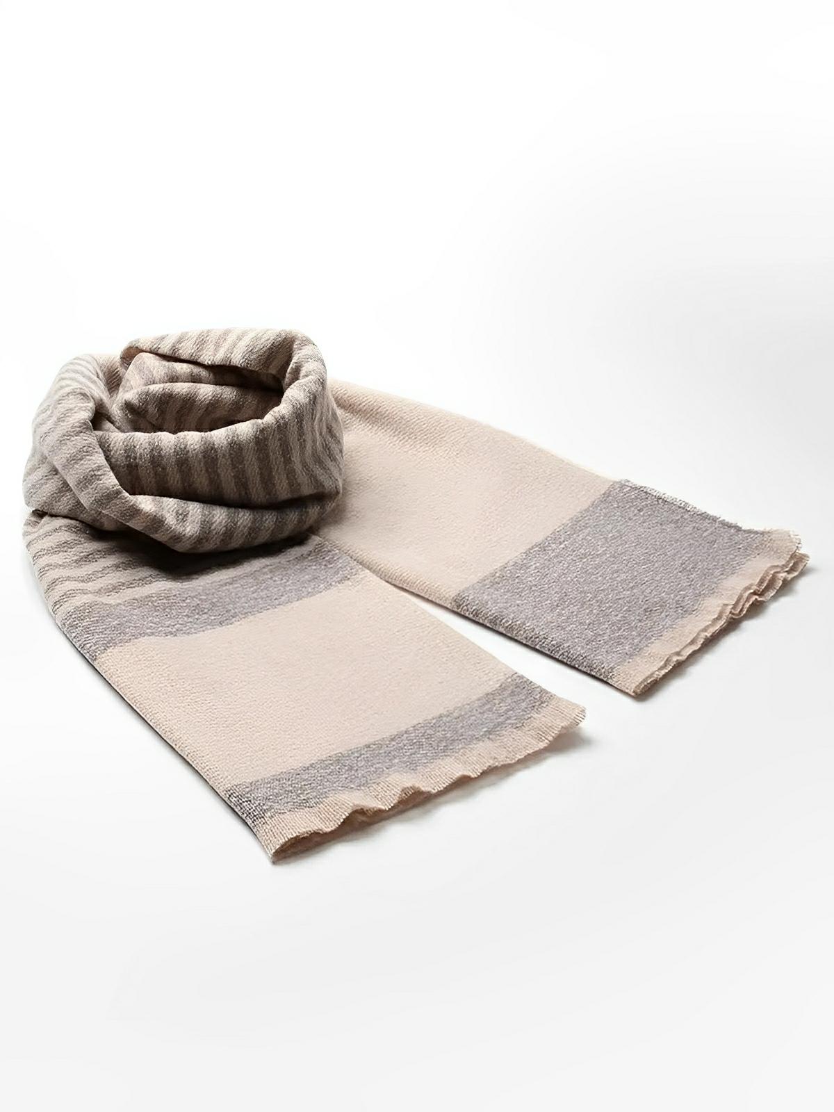 Écharpe pour femme, d'hiver, rayée, douce, à motifs rayures et carreaux gris, modèle Anaïs - Écharpe - Beige