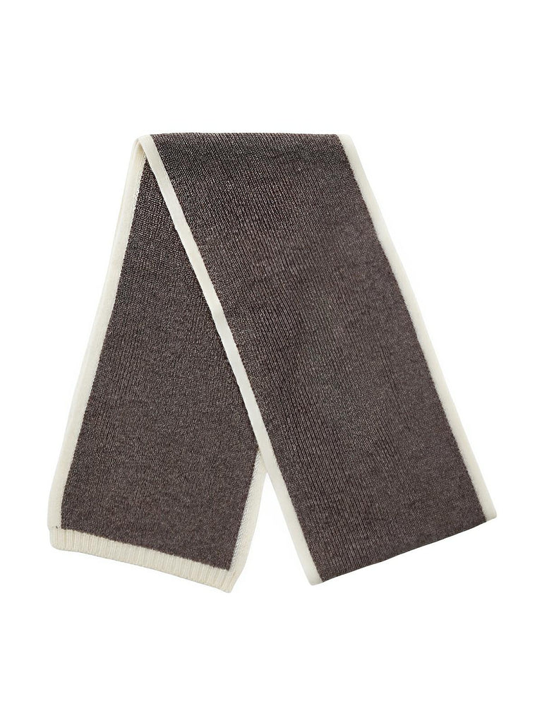 Écharpe pour femme, hiver 100% laine, douce et chaude, tricotée fine, unie bord contrasté, modèle Lancasta - Écharpe - Taupe