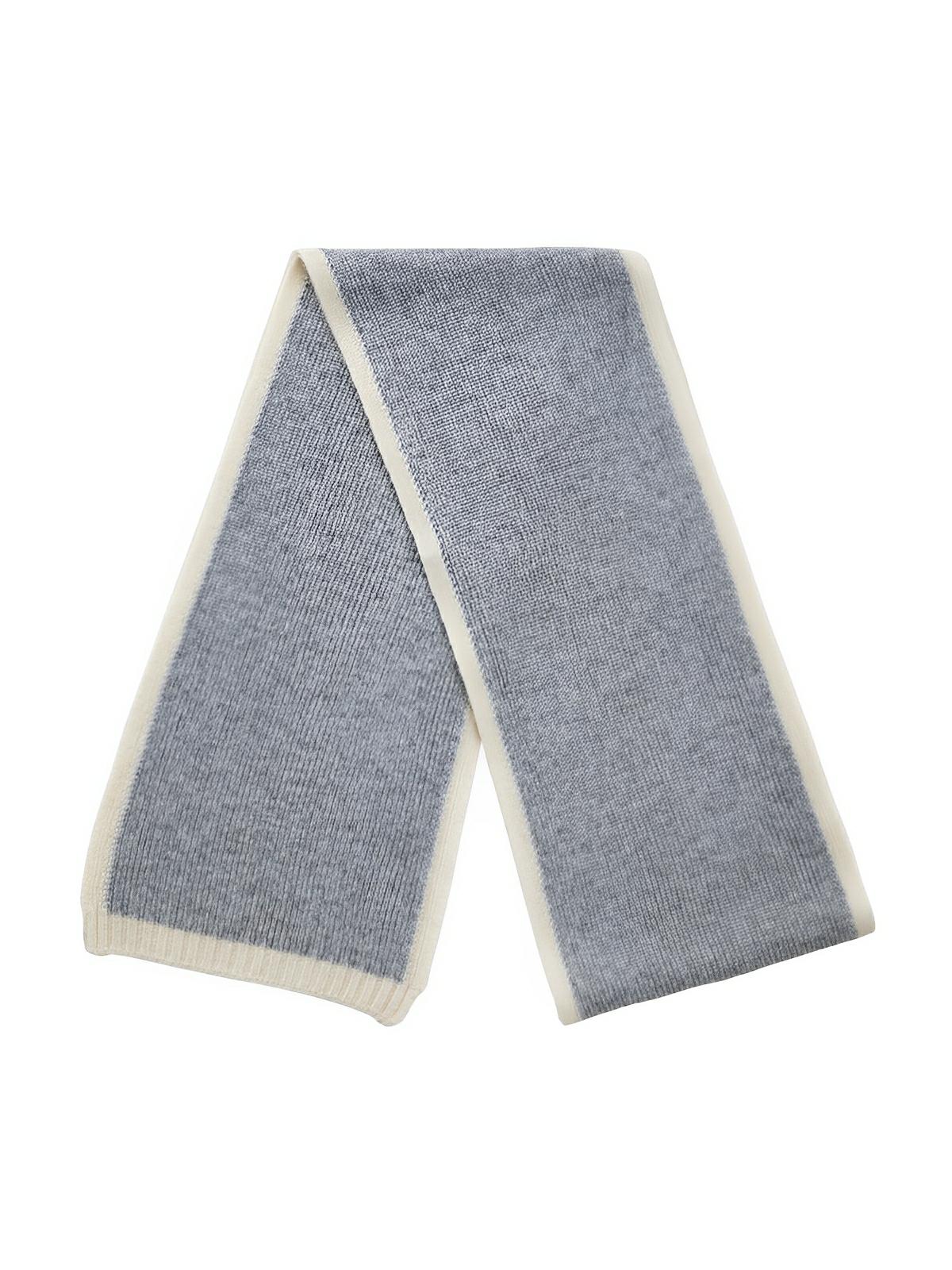 Écharpe pour femme, hiver 100% laine, douce et chaude, tricotée fine, unie bord contrasté, modèle Lancasta - Écharpe - Gris clair