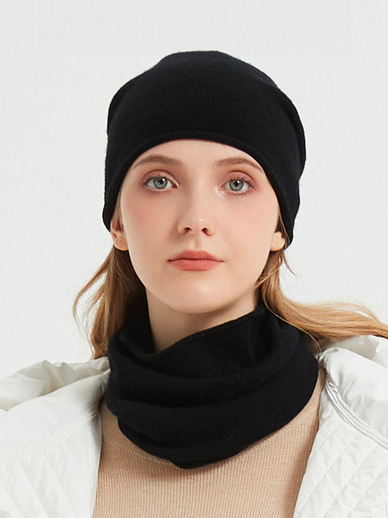 Ensemble bonnet cache - cou gants, hiver chaud, pure laine douce, maille unie, tactile smartphone, cadeau idéal, mixte, doux et chaud, modèle Xani - Écharpe - Noir