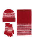 Ensemble bonnet écharpe gants, tricot jacquard hiver, motif nordique, chaud et doux, pour homme et femme, toucher polaire, maille épaisse, look hivernal moderne, modèle Plastie - Écharpe - Rouge