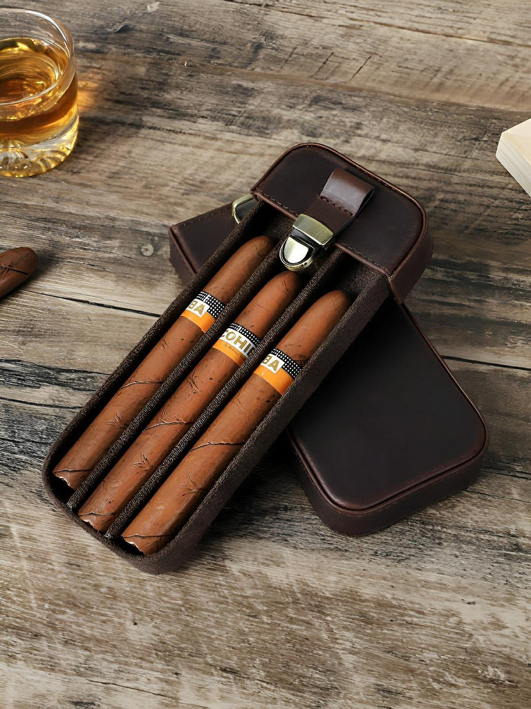 Étui à cigares, en cuir, forte de caractère, modèle Ingelbert - Coffret - Café