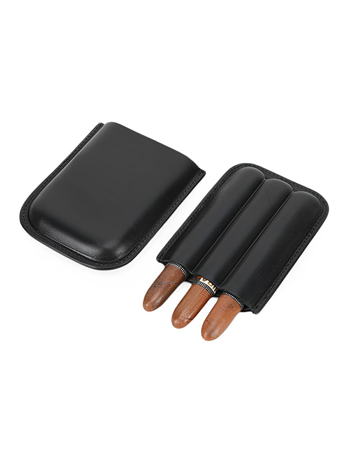 Étui à cigares, en cuir, idéal à transporter, format compact modèle Méliton - Coffret - Noir