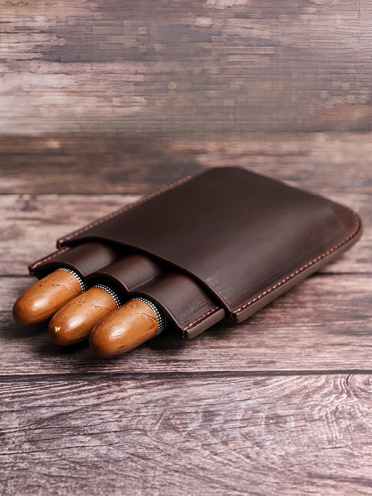 Étui à cigares, en cuir, idéal à transporter, format compact modèle Méliton - Coffret - Café