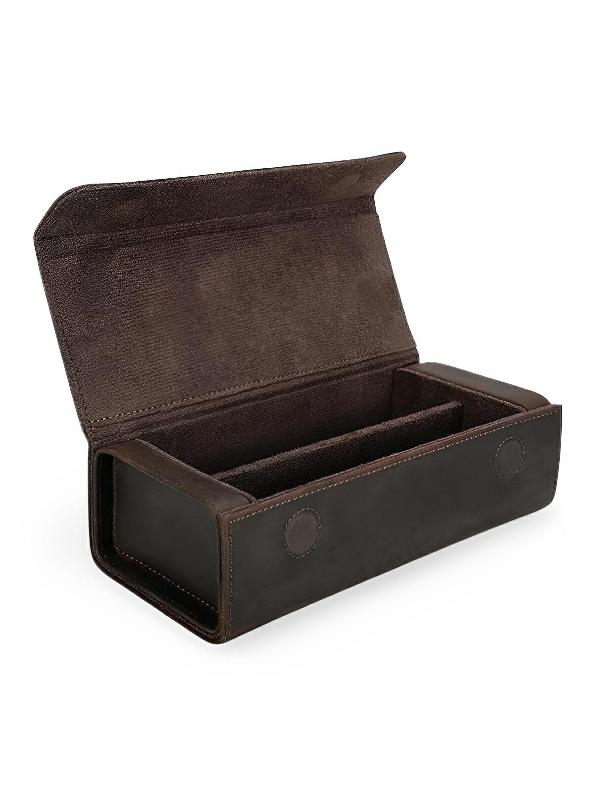 Étui à lunettes, en cuir, compact, modèle Valens - Coffret - Café