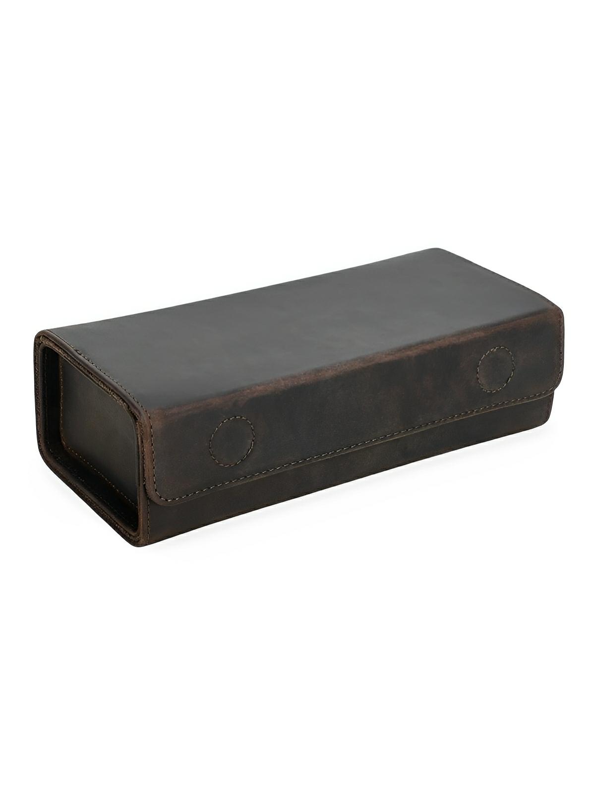Étui à lunettes, en cuir, compact, modèle Valens - Coffret - Café