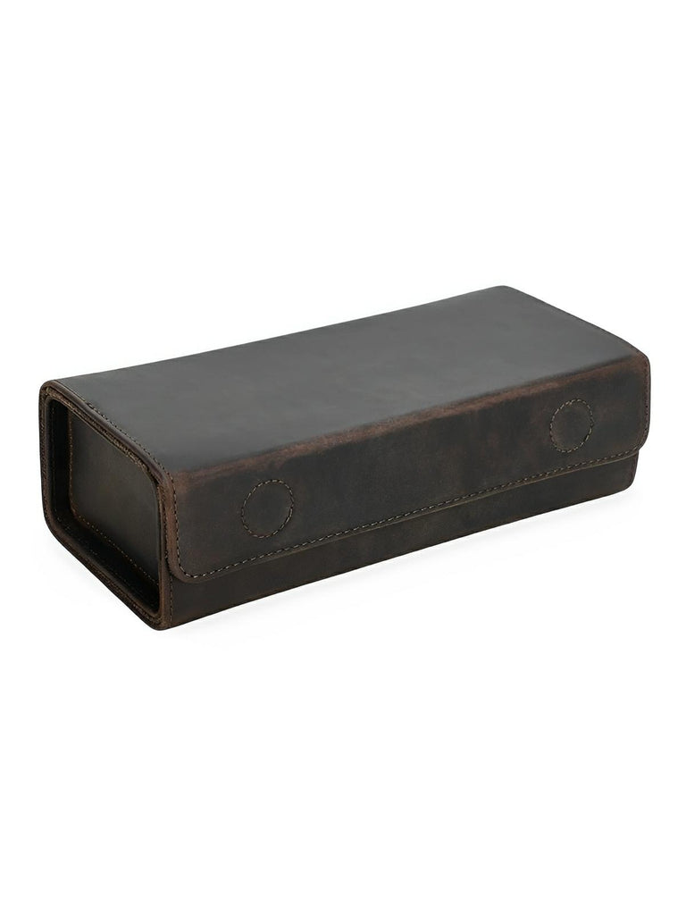 Étui à lunettes, en cuir, compact, modèle Valens - Coffret - Café