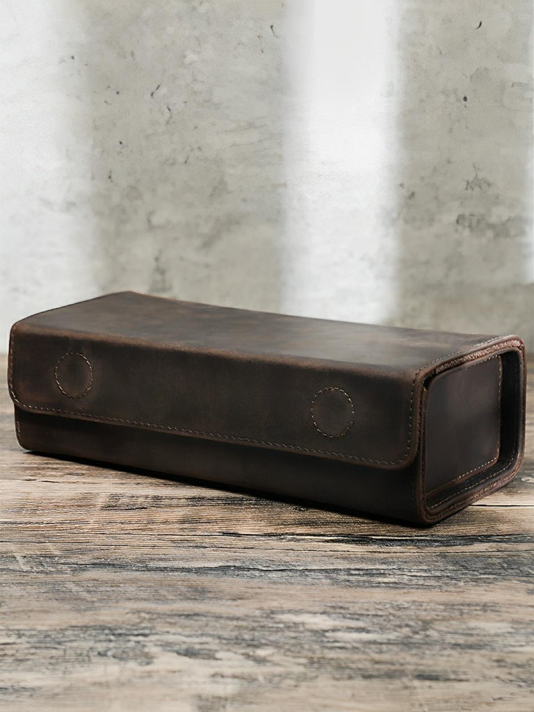 Étui à lunettes, en cuir, compact, modèle Valens - Coffret - Café