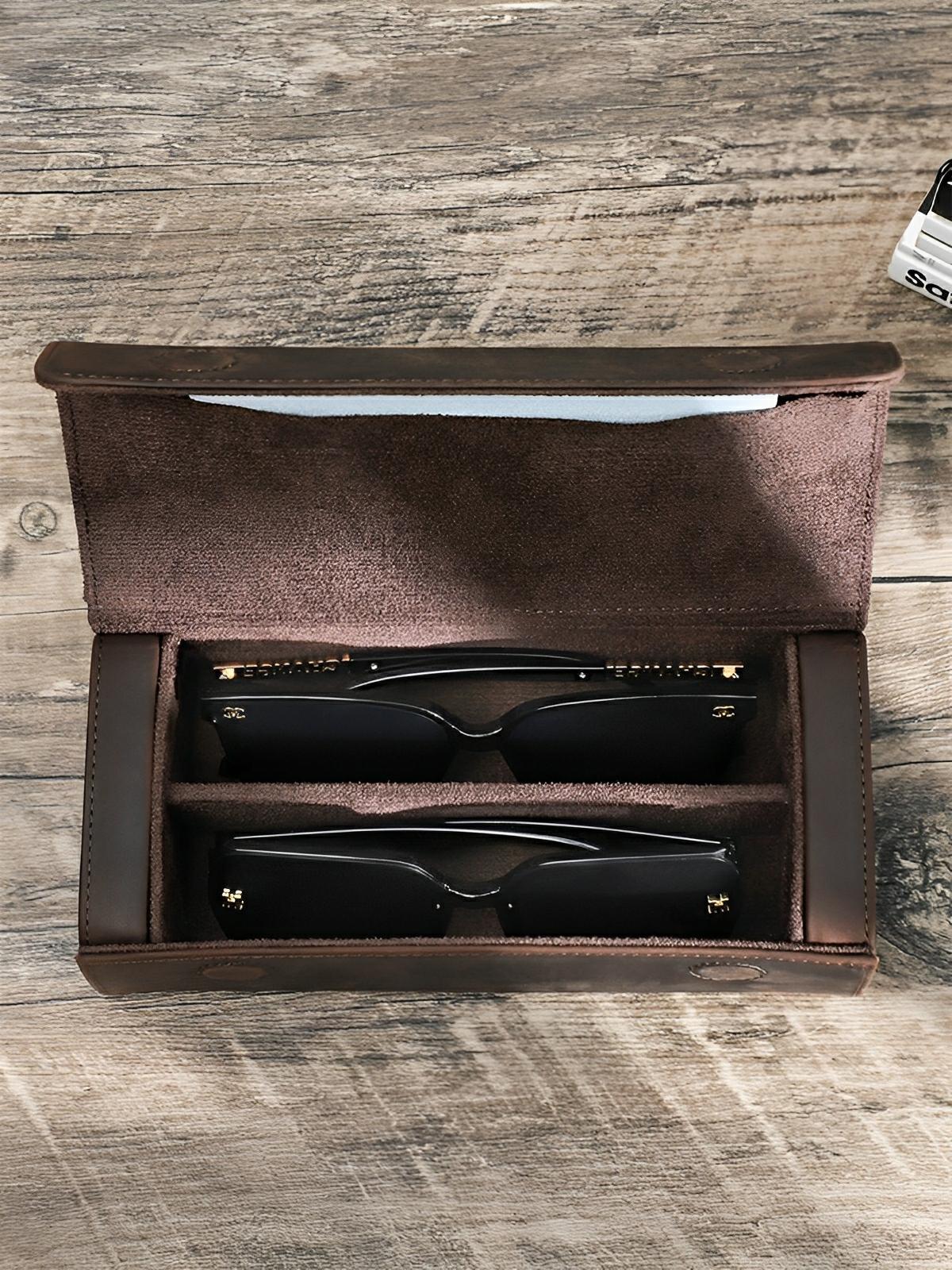 Étui à lunettes, en cuir, compact, modèle Valens - Coffret - Café