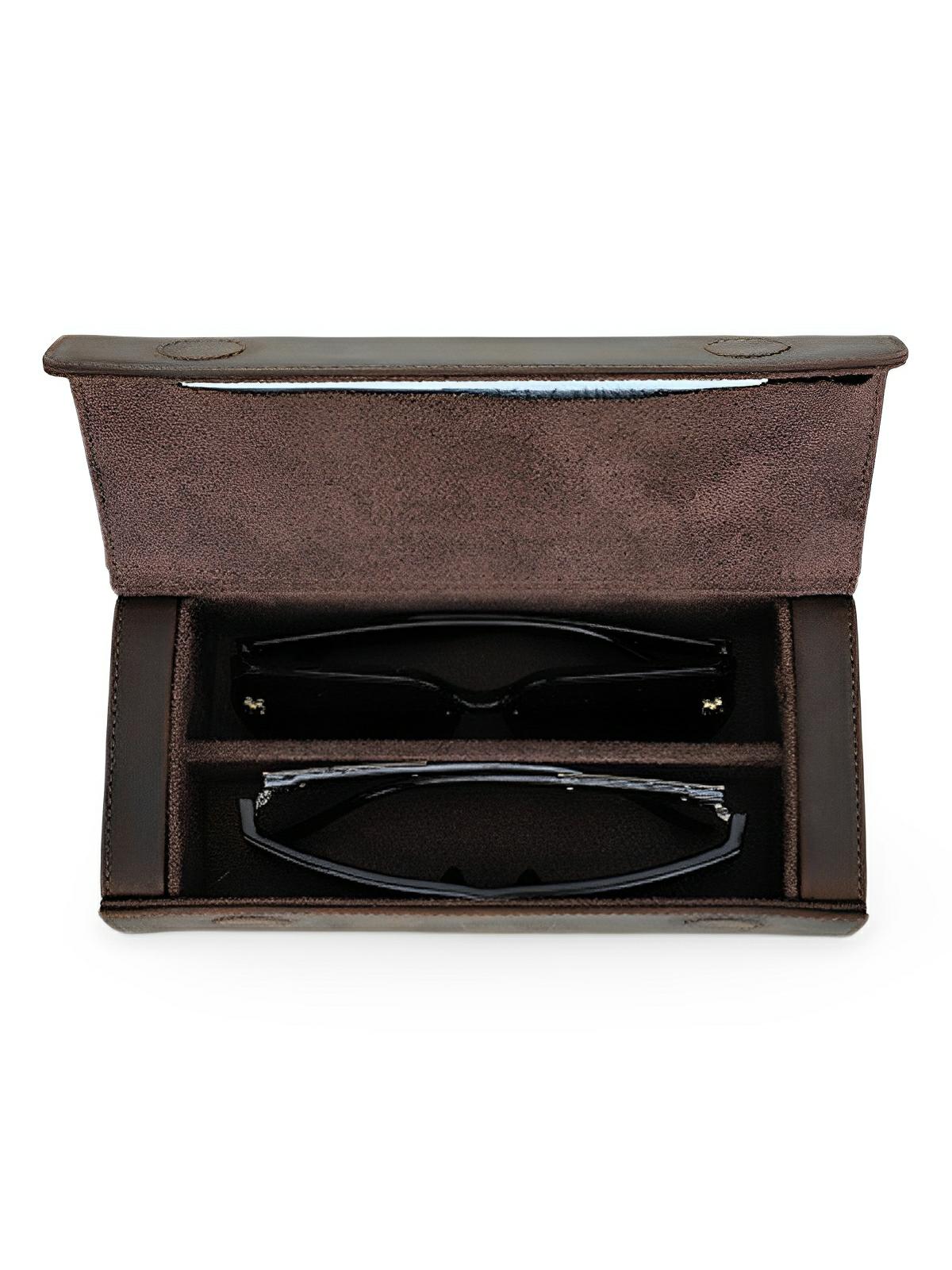 Étui à lunettes, en cuir, compact, modèle Valens - Coffret - Café