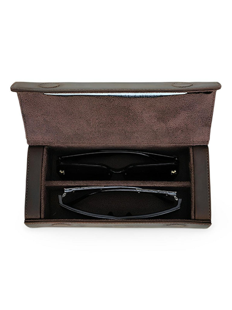 Étui à lunettes, en cuir, compact, modèle Valens - Coffret - Café