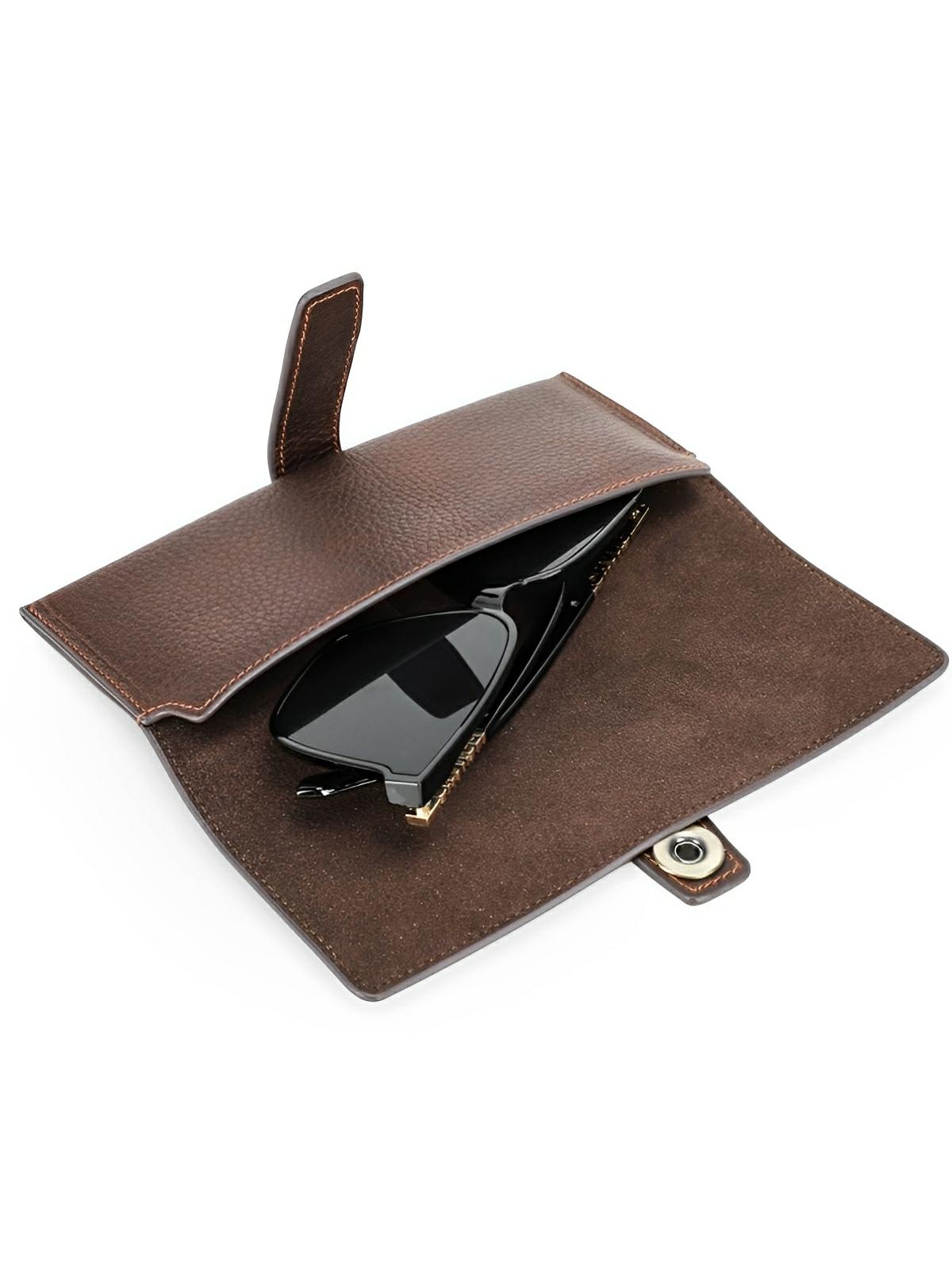 Étui à lunettes, en cuir, subtil et authentique, modèle Aymon - Coffret - Café