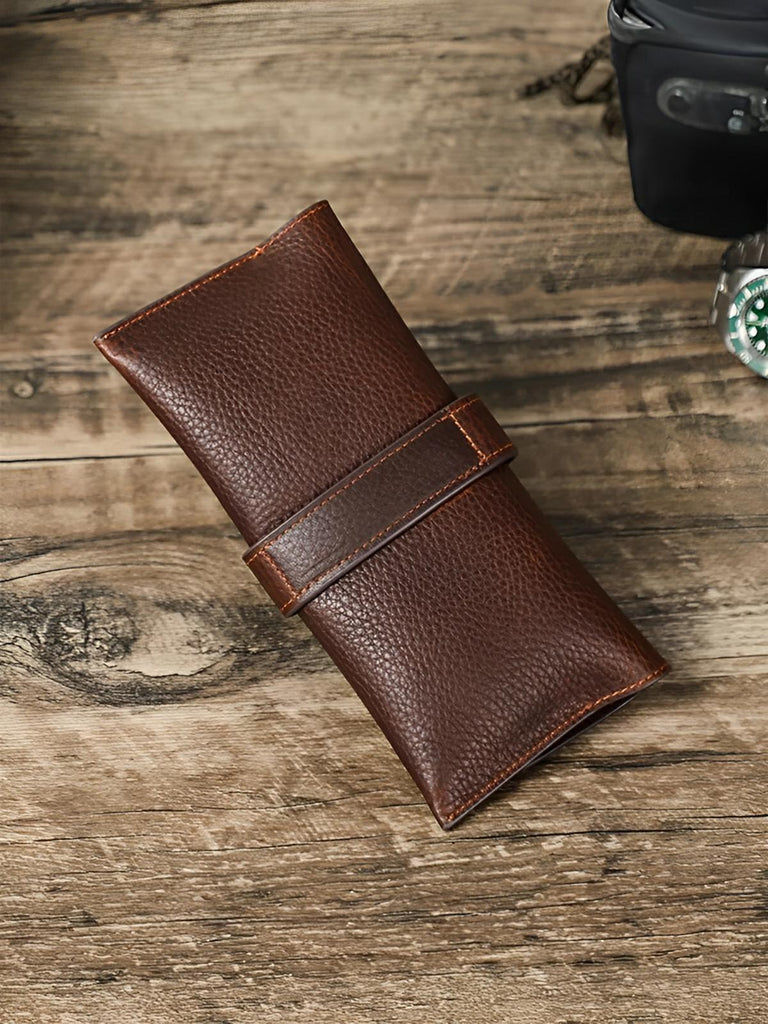 Étui à lunettes, en cuir, subtil et authentique, modèle Aymon - Coffret - Café