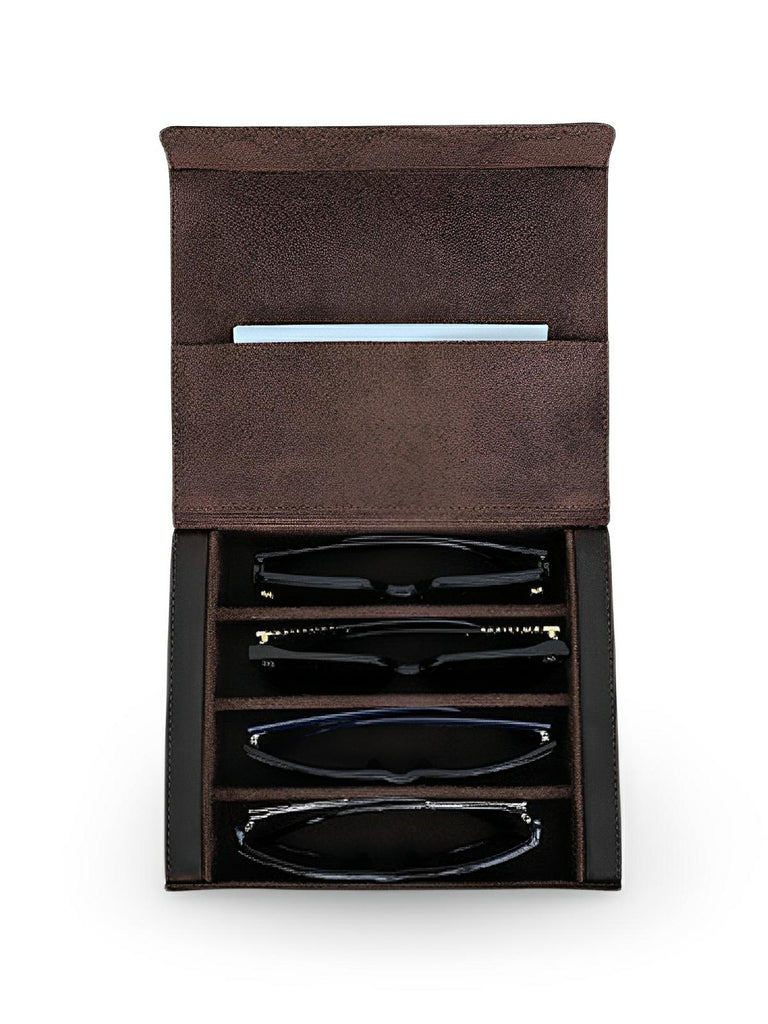 Étui à lunettes, en cuir, voyage organisé, modèle Hilarion - Coffret - Café